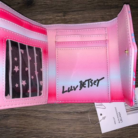 Betsey Johnson Logo Print Pink/Blue Gradient Flap Wallet - Picture 4 of 7